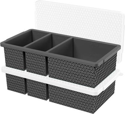 Silicone Freezer Trays with Lid (2-Pack), 1-Cup & 2-Cup Silicone Freezer Molds, Stackable Soup Cubes Freezer Tray with Lid for Portion Control, Food Storage & Meal Prep, Oven & Dishwasher Safe