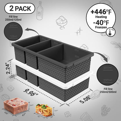 Silicone Freezer Trays with Lid (2-Pack), 1-Cup & 2-Cup Silicone Freezer Molds, Stackable Soup Cubes Freezer Tray with Lid for Portion Control, Food Storage & Meal Prep, Oven & Dishwasher Safe