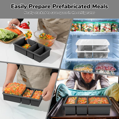 Silicone Freezer Trays with Lid (2-Pack), 1-Cup & 2-Cup Silicone Freezer Molds, Stackable Soup Cubes Freezer Tray with Lid for Portion Control, Food Storage & Meal Prep, Oven & Dishwasher Safe