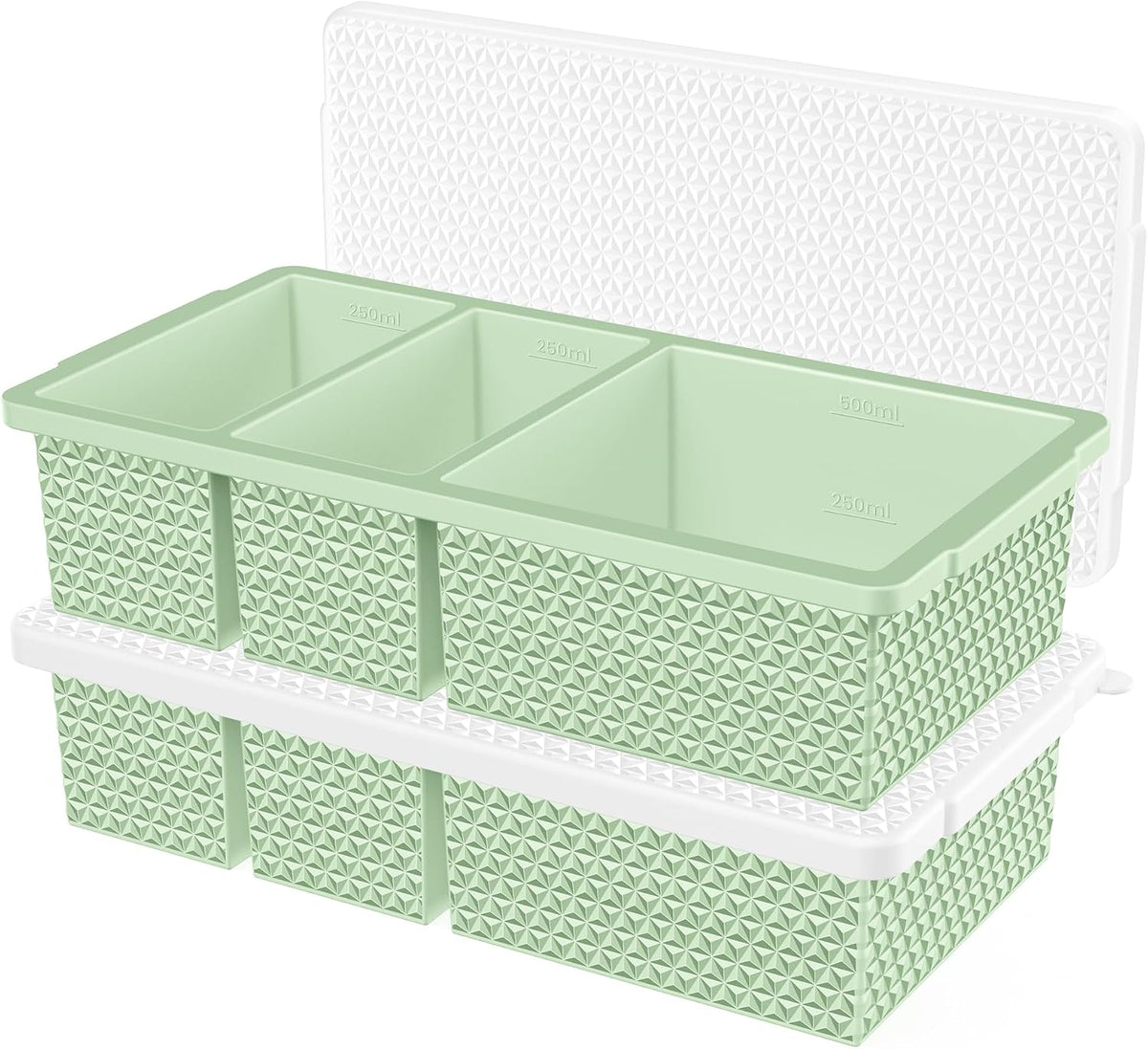 Silicone Freezer Trays with Lid (2-Pack), 1-Cup & 2-Cup Silicone Freezer Molds, Stackable Soup Cubes Freezer Tray with Lid for Portion Control, Food Storage & Meal Prep, Oven & Dishwasher Safe