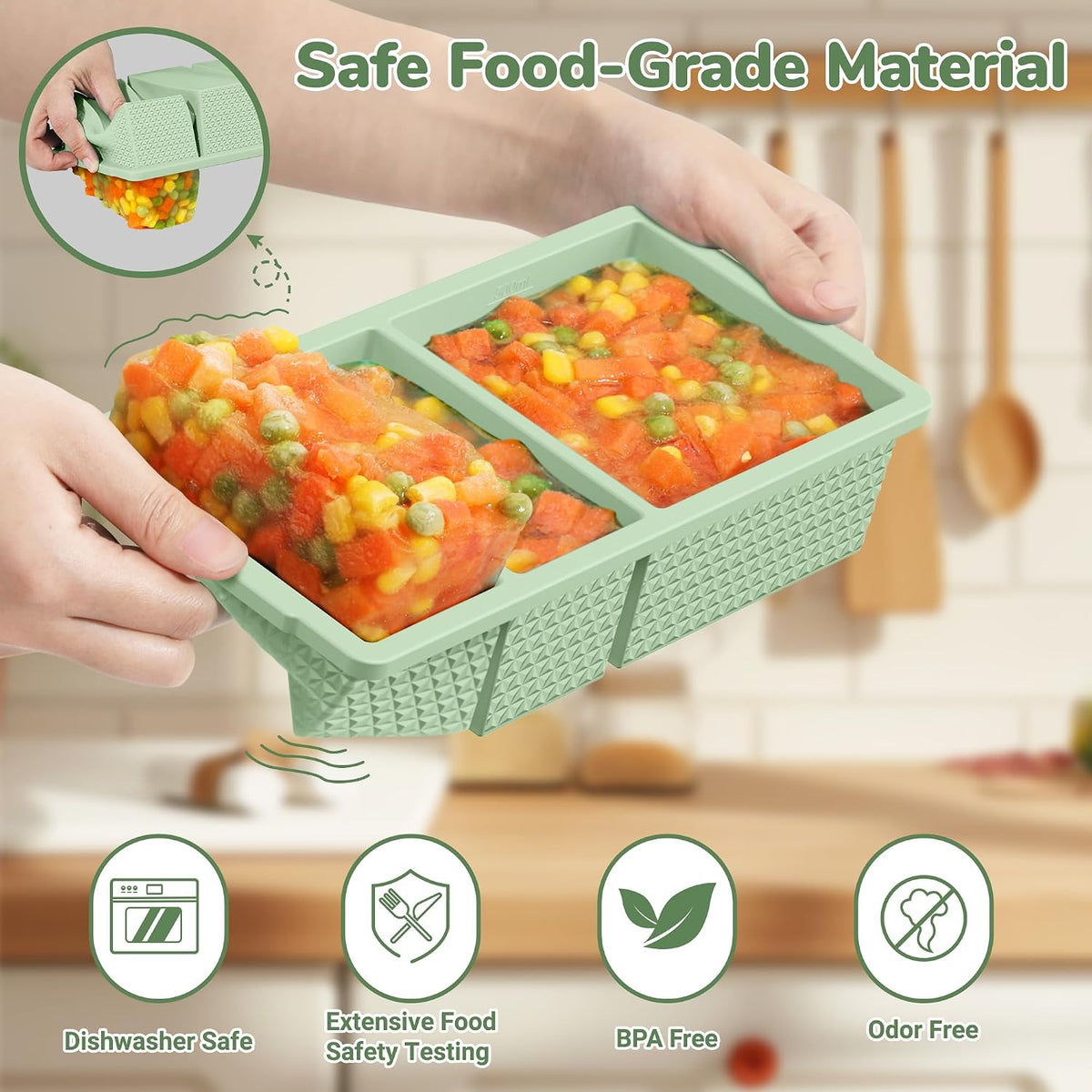 Silicone Freezer Trays with Lid (2-Pack), 1-Cup & 2-Cup Silicone Freezer Molds, Stackable Soup Cubes Freezer Tray with Lid for Portion Control, Food Storage & Meal Prep, Oven & Dishwasher Safe