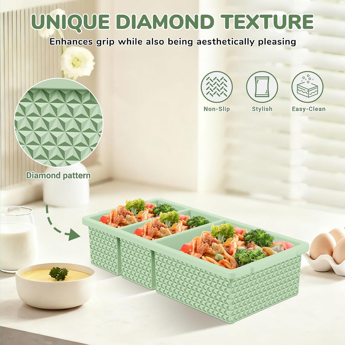 Silicone Freezer Trays with Lid (2-Pack), 1-Cup & 2-Cup Silicone Freezer Molds, Stackable Soup Cubes Freezer Tray with Lid for Portion Control, Food Storage & Meal Prep, Oven & Dishwasher Safe