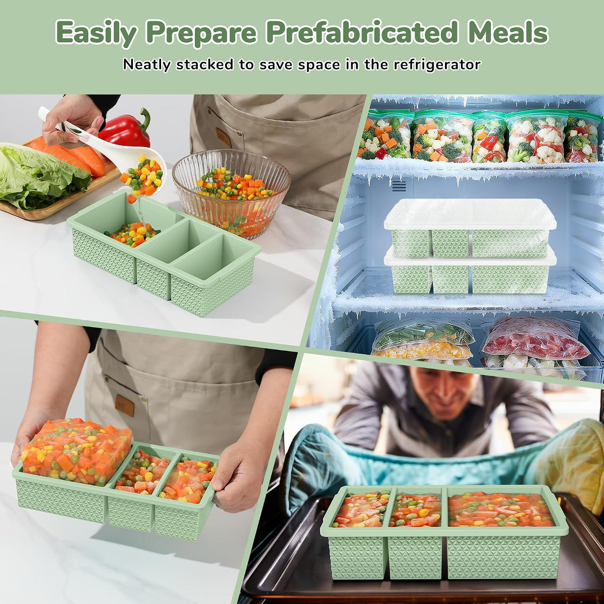 Silicone Freezer Trays with Lid (2-Pack), 1-Cup & 2-Cup Silicone Freezer Molds, Stackable Soup Cubes Freezer Tray with Lid for Portion Control, Food Storage & Meal Prep, Oven & Dishwasher Safe