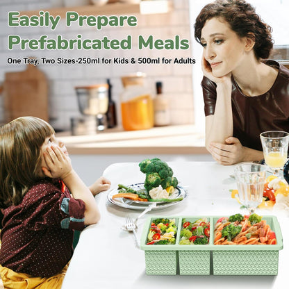 Silicone Freezer Trays with Lid (2-Pack), 1-Cup & 2-Cup Silicone Freezer Molds, Stackable Soup Cubes Freezer Tray with Lid for Portion Control, Food Storage & Meal Prep, Oven & Dishwasher Safe