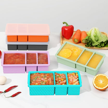Silicone Freezer Trays with Lid (2-Pack), 1-Cup & 2-Cup Silicone Freezer Molds, Stackable Soup Cubes Freezer Tray with Lid for Portion Control, Food Storage & Meal Prep, Oven & Dishwasher Safe