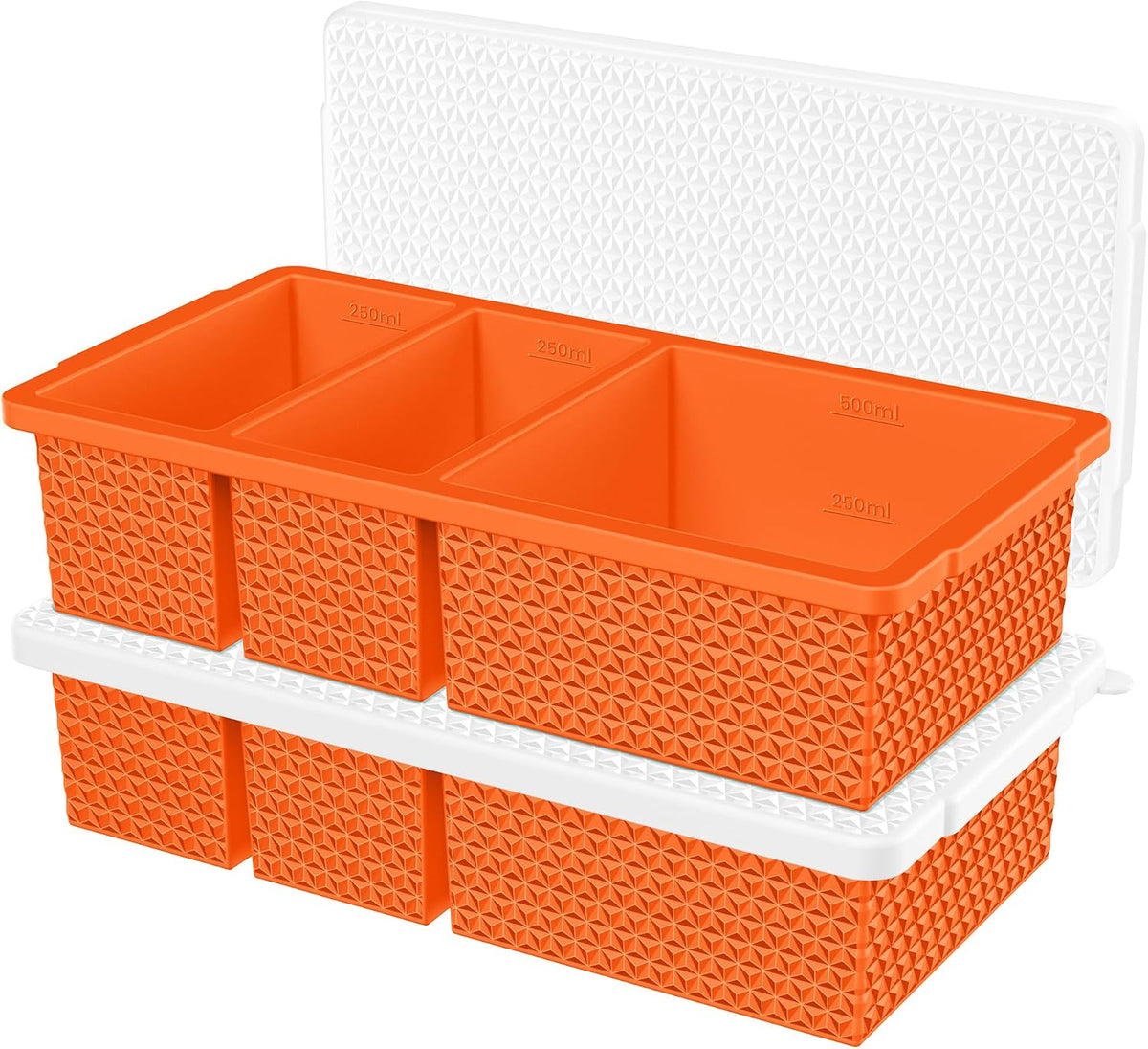 Silicone Freezer Trays with Lid (2-Pack), 1-Cup & 2-Cup Silicone Freezer Molds, Stackable Soup Cubes Freezer Tray with Lid for Portion Control, Food Storage & Meal Prep, Oven & Dishwasher Safe