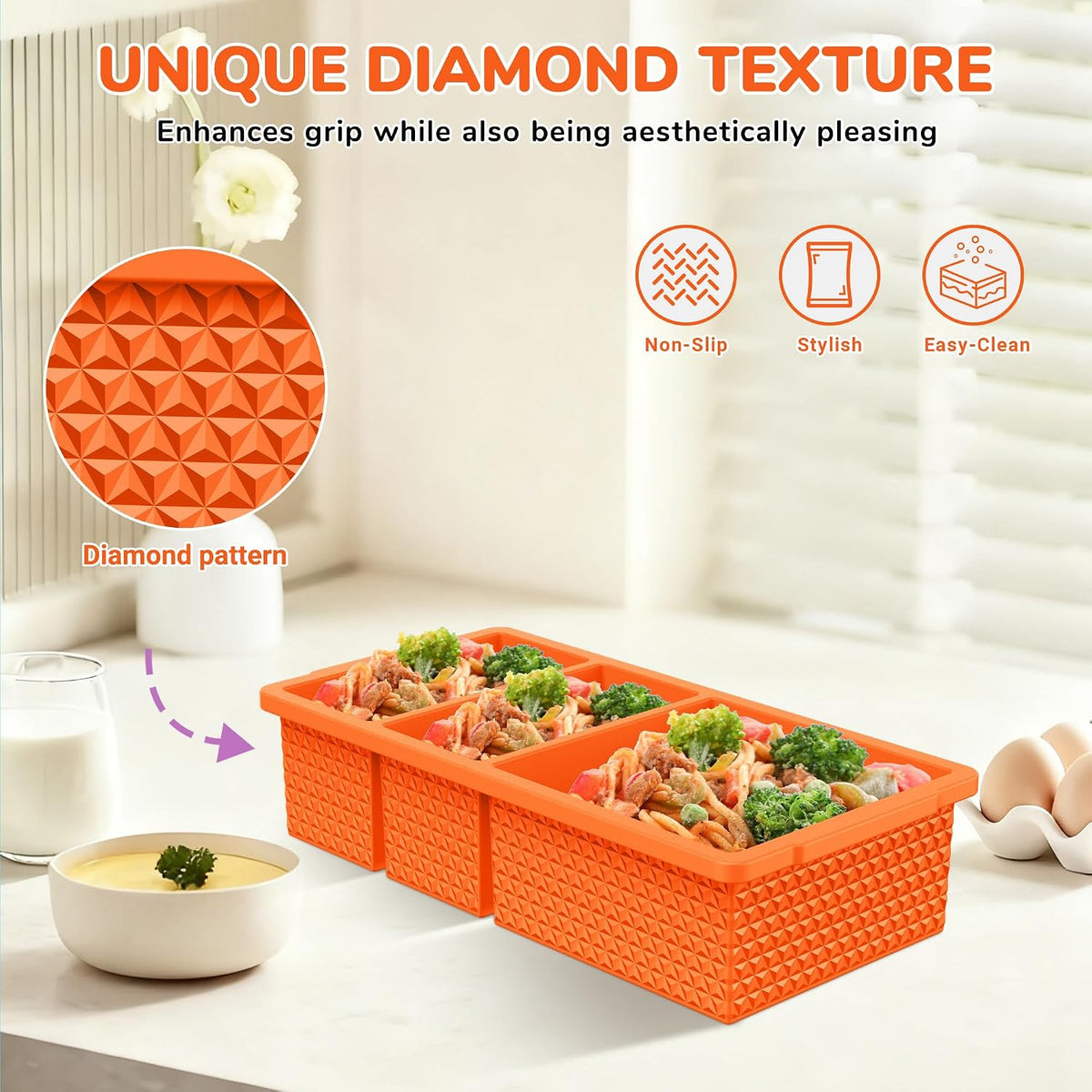 Silicone Freezer Trays with Lid (2-Pack), 1-Cup & 2-Cup Silicone Freezer Molds, Stackable Soup Cubes Freezer Tray with Lid for Portion Control, Food Storage & Meal Prep, Oven & Dishwasher Safe
