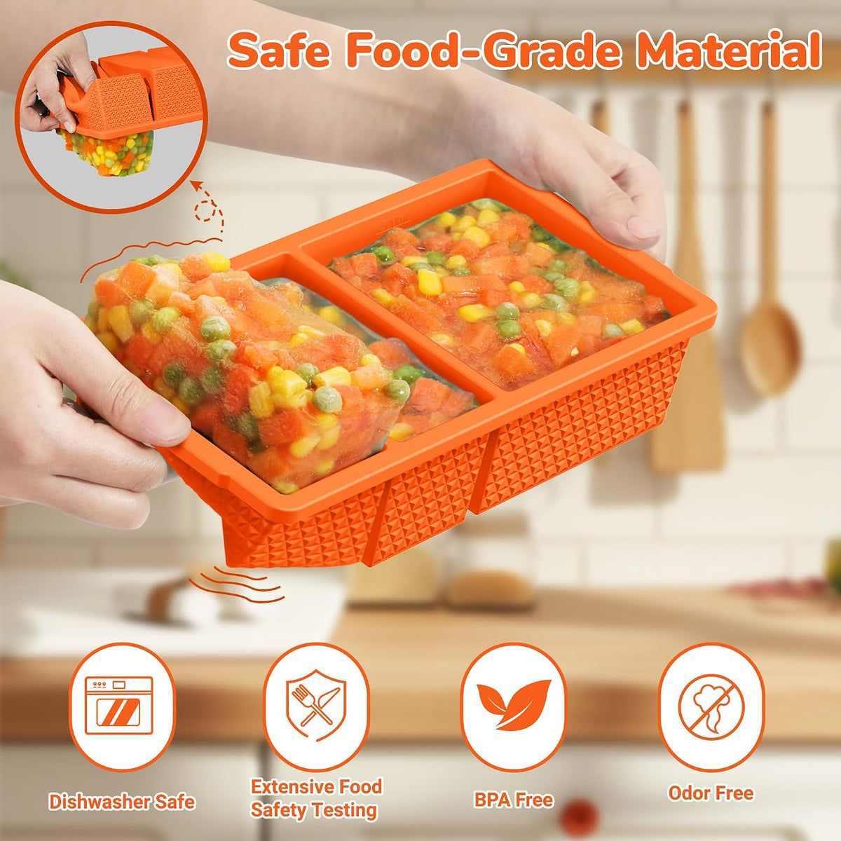 Silicone Freezer Trays with Lid (2-Pack), 1-Cup & 2-Cup Silicone Freezer Molds, Stackable Soup Cubes Freezer Tray with Lid for Portion Control, Food Storage & Meal Prep, Oven & Dishwasher Safe