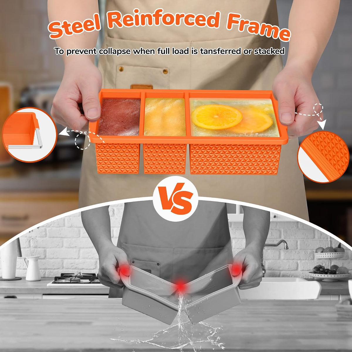 Silicone Freezer Trays with Lid (2-Pack), 1-Cup & 2-Cup Silicone Freezer Molds, Stackable Soup Cubes Freezer Tray with Lid for Portion Control, Food Storage & Meal Prep, Oven & Dishwasher Safe
