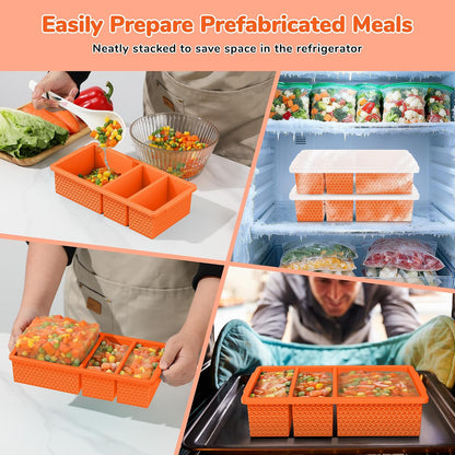 Silicone Freezer Trays with Lid (2-Pack), 1-Cup & 2-Cup Silicone Freezer Molds, Stackable Soup Cubes Freezer Tray with Lid for Portion Control, Food Storage & Meal Prep, Oven & Dishwasher Safe