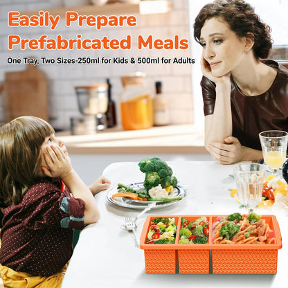 Silicone Freezer Trays with Lid (2-Pack), 1-Cup & 2-Cup Silicone Freezer Molds, Stackable Soup Cubes Freezer Tray with Lid for Portion Control, Food Storage & Meal Prep, Oven & Dishwasher Safe