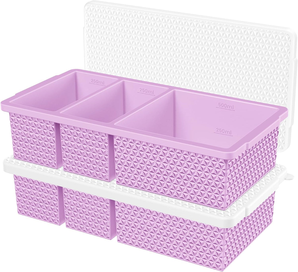 Silicone Freezer Trays with Lid (2-Pack), 1-Cup & 2-Cup Silicone Freezer Molds, Stackable Soup Cubes Freezer Tray with Lid for Portion Control, Food Storage & Meal Prep, Oven & Dishwasher Safe
