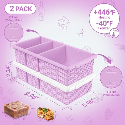 Silicone Freezer Trays with Lid (2-Pack), 1-Cup & 2-Cup Silicone Freezer Molds, Stackable Soup Cubes Freezer Tray with Lid for Portion Control, Food Storage & Meal Prep, Oven & Dishwasher Safe
