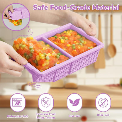 Silicone Freezer Trays with Lid (2-Pack), 1-Cup & 2-Cup Silicone Freezer Molds, Stackable Soup Cubes Freezer Tray with Lid for Portion Control, Food Storage & Meal Prep, Oven & Dishwasher Safe