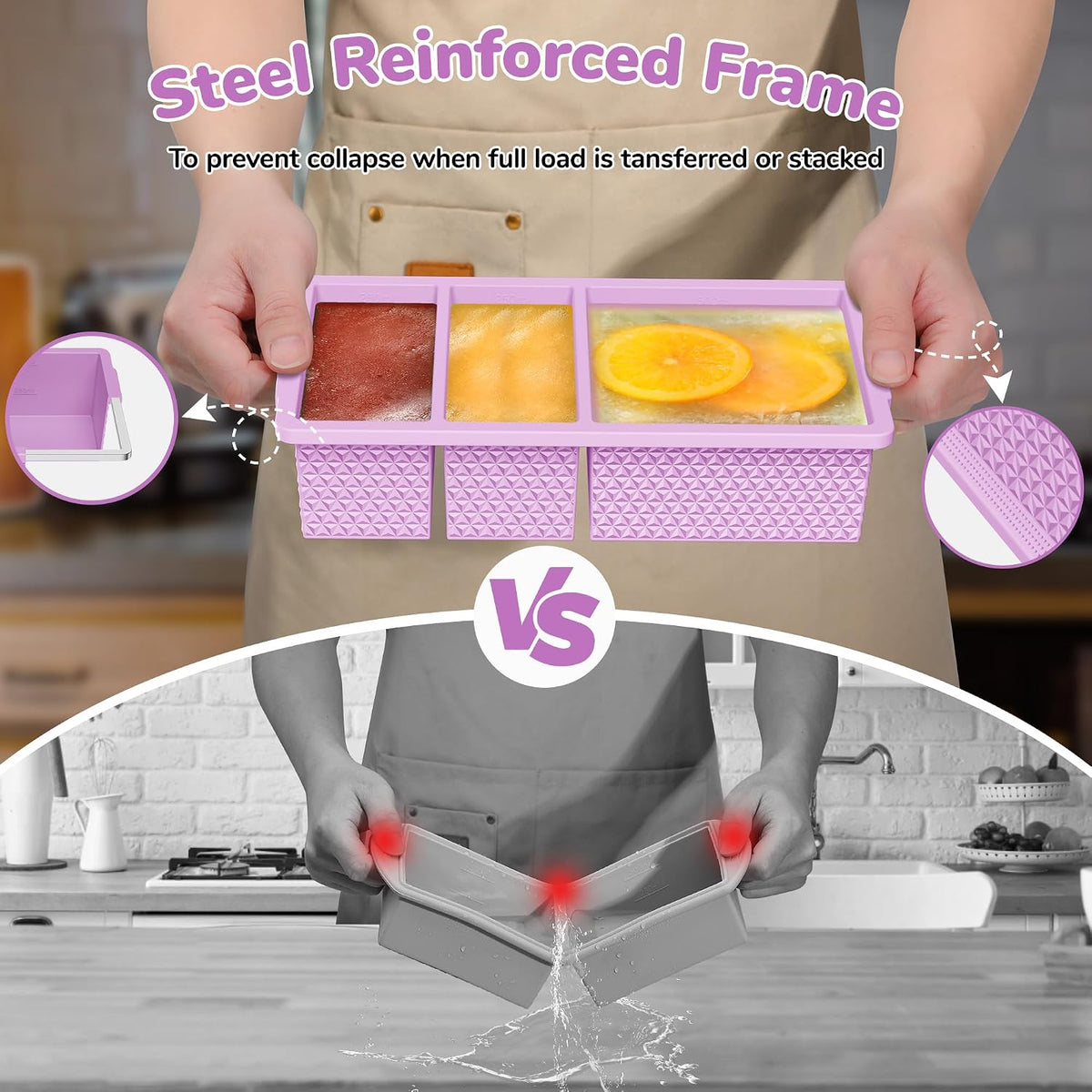 Silicone Freezer Trays with Lid (2-Pack), 1-Cup & 2-Cup Silicone Freezer Molds, Stackable Soup Cubes Freezer Tray with Lid for Portion Control, Food Storage & Meal Prep, Oven & Dishwasher Safe