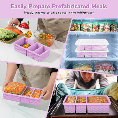 Silicone Freezer Trays with Lid (2-Pack), 1-Cup & 2-Cup Silicone Freezer Molds, Stackable Soup Cubes Freezer Tray with Lid for Portion Control, Food Storage & Meal Prep, Oven & Dishwasher Safe