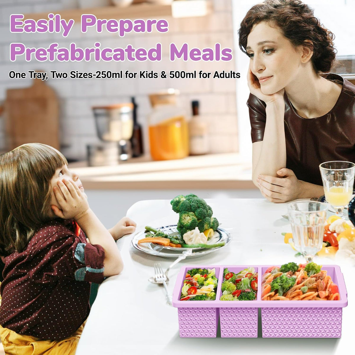 Silicone Freezer Trays with Lid (2-Pack), 1-Cup & 2-Cup Silicone Freezer Molds, Stackable Soup Cubes Freezer Tray with Lid for Portion Control, Food Storage & Meal Prep, Oven & Dishwasher Safe
