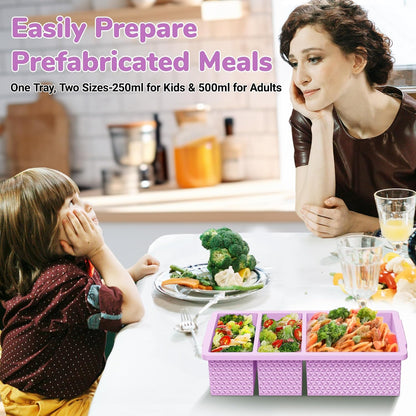 Silicone Freezer Trays with Lid (2-Pack), 1-Cup & 2-Cup Silicone Freezer Molds, Stackable Soup Cubes Freezer Tray with Lid for Portion Control, Food Storage & Meal Prep, Oven & Dishwasher Safe