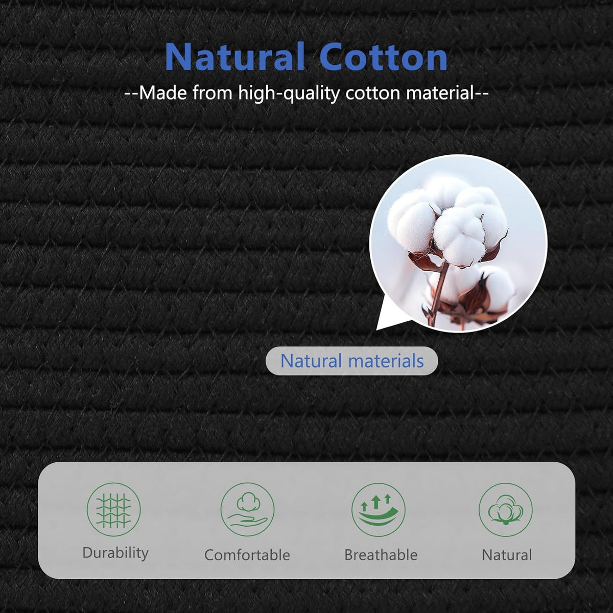 15x10x9 Woven Cotton Rope Storage Basket, Leather Handles