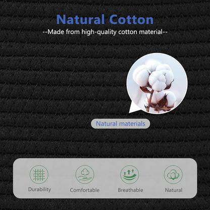 15x10x9 Woven Cotton Rope Storage Basket, Leather Handles