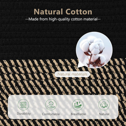 15x10x9 Woven Cotton Rope Storage Basket, Leather Handles