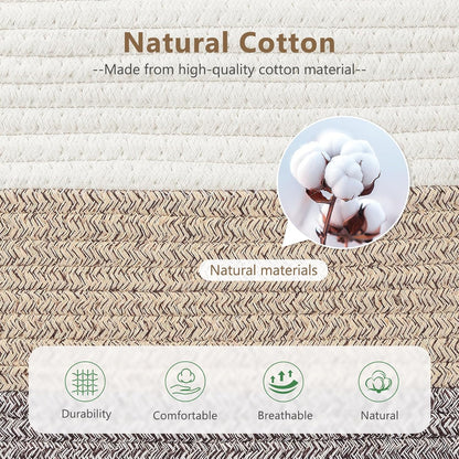 15x10x9 Woven Cotton Rope Storage Basket, Leather Handles