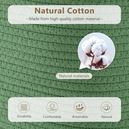 15x10x9 Woven Cotton Rope Storage Basket, Leather Handles