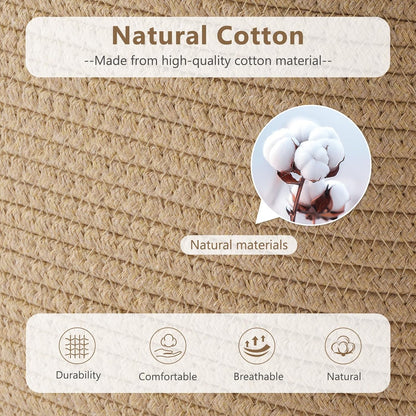 15x10x9 Woven Cotton Rope Storage Basket, Leather Handles