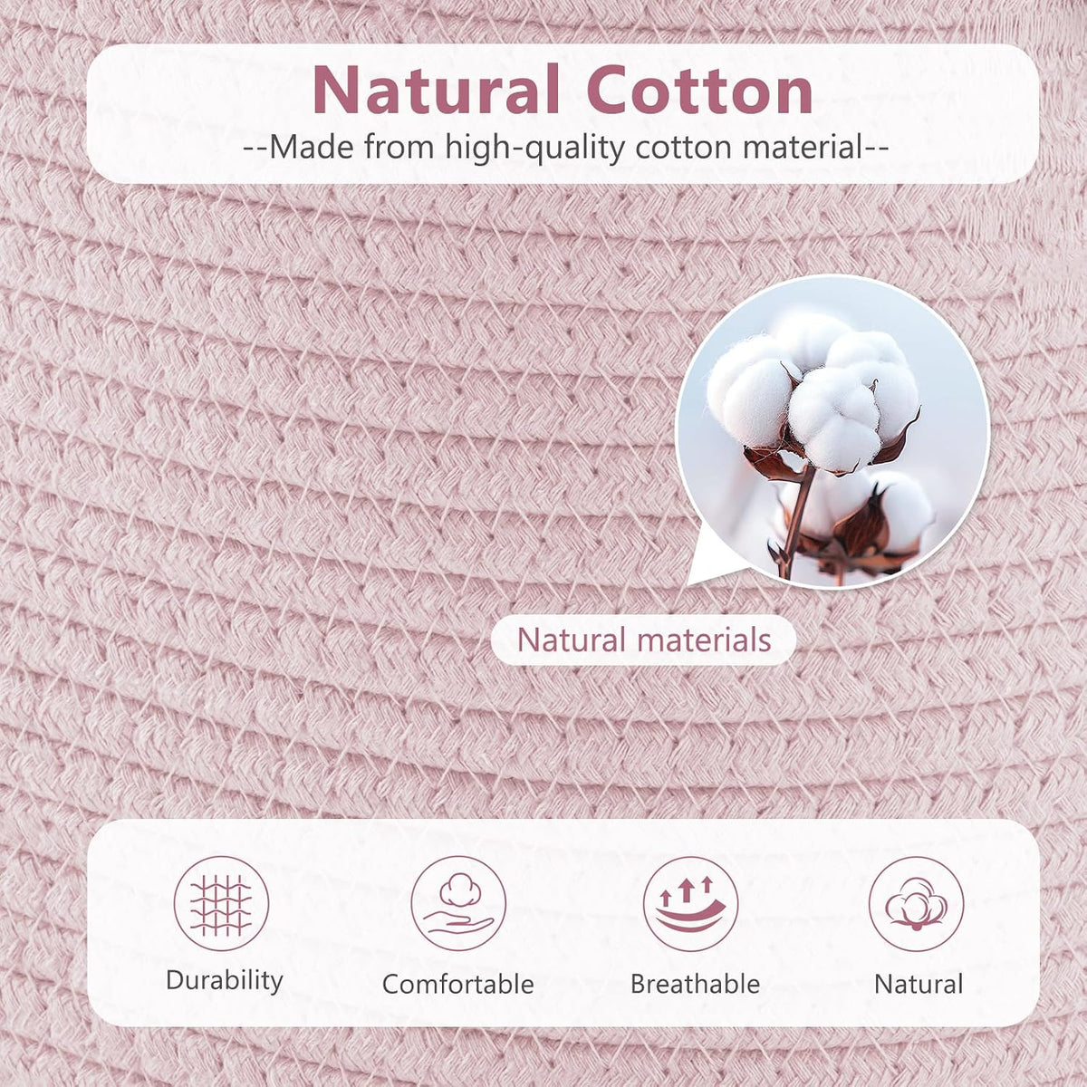 15x10x9 Woven Cotton Rope Storage Basket, Leather Handles