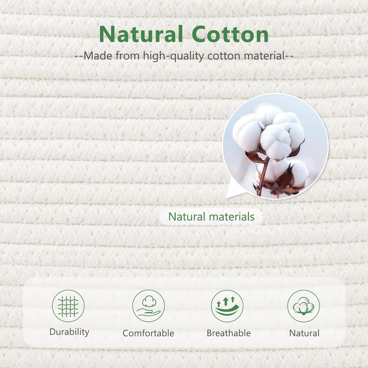 15x10x9 Woven Cotton Rope Storage Basket, Leather Handles