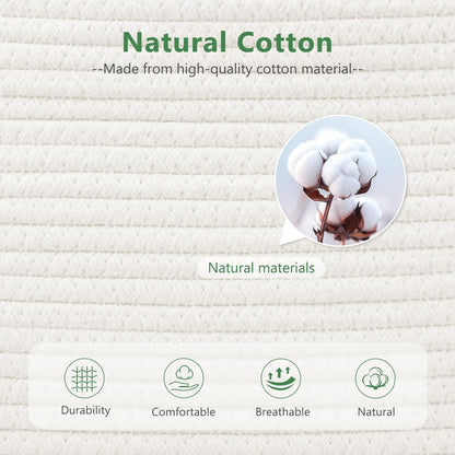 15x10x9 Woven Cotton Rope Storage Basket, Leather Handles
