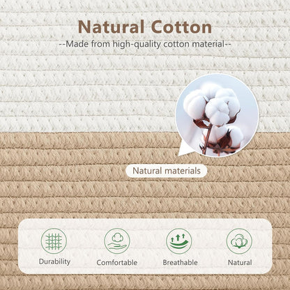 15x10x9 Woven Cotton Rope Storage Basket, Leather Handles