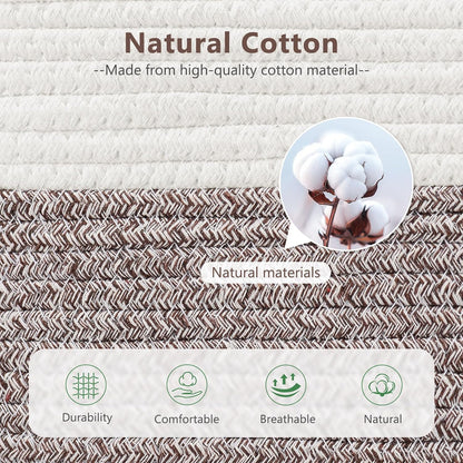 15x10x9 Woven Cotton Rope Storage Basket, Leather Handles