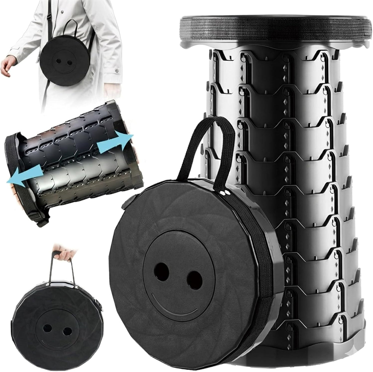 Collapsible Stool, Foldable Portable Stool for Adults, Black