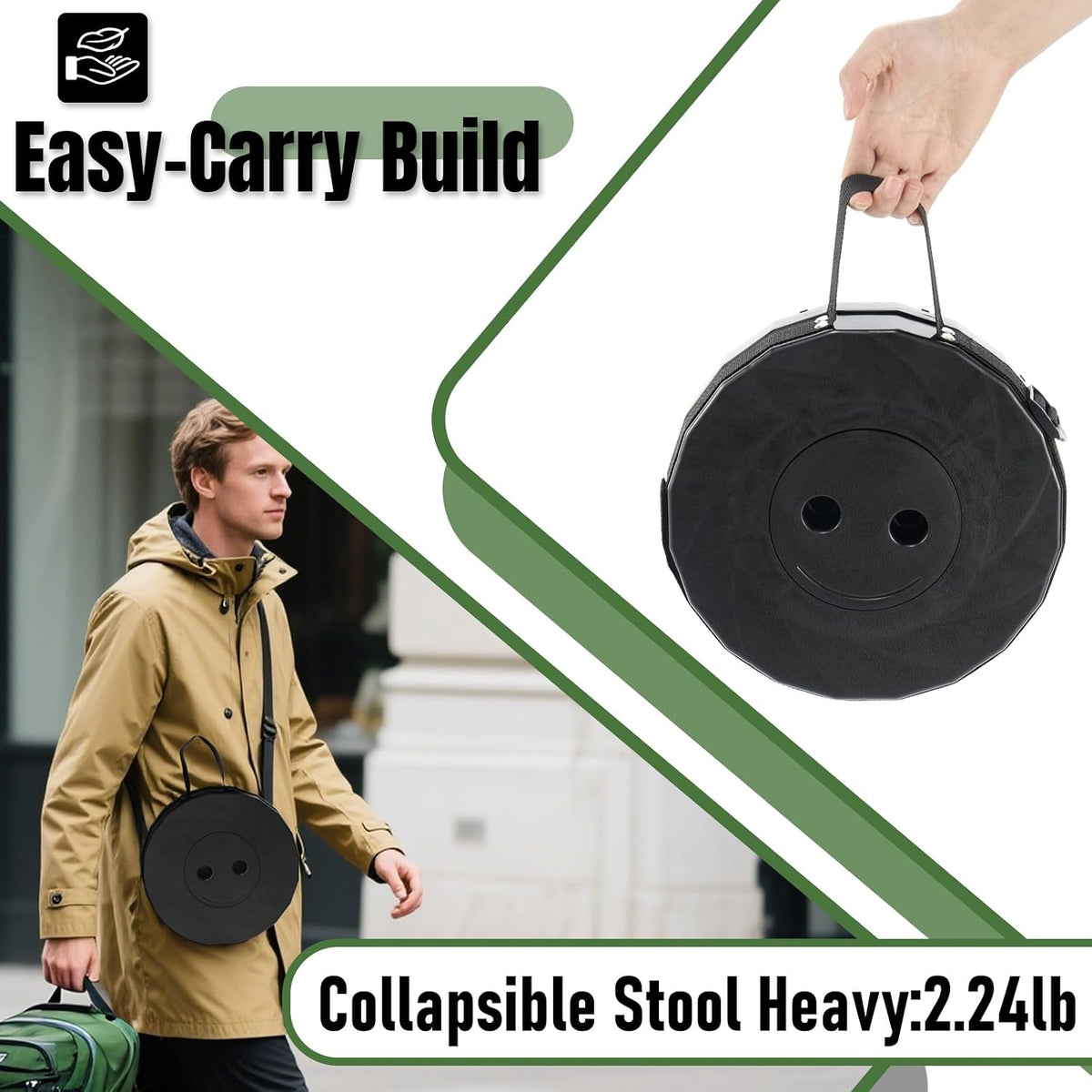 Collapsible Stool, Foldable Portable Stool for Adults, Black