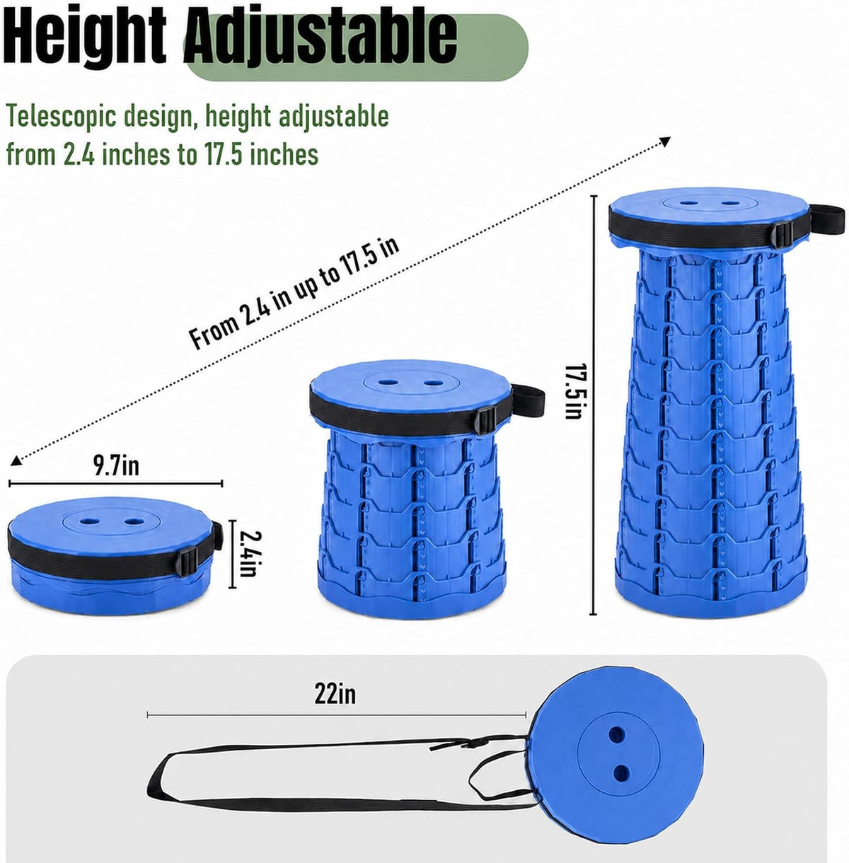 Collapsible Stool, Foldable Portable Stool for Adults, Black