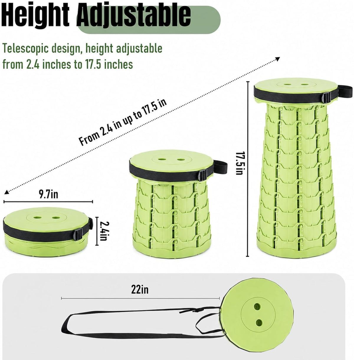 Collapsible Stool, Foldable Portable Stool for Adults, Black