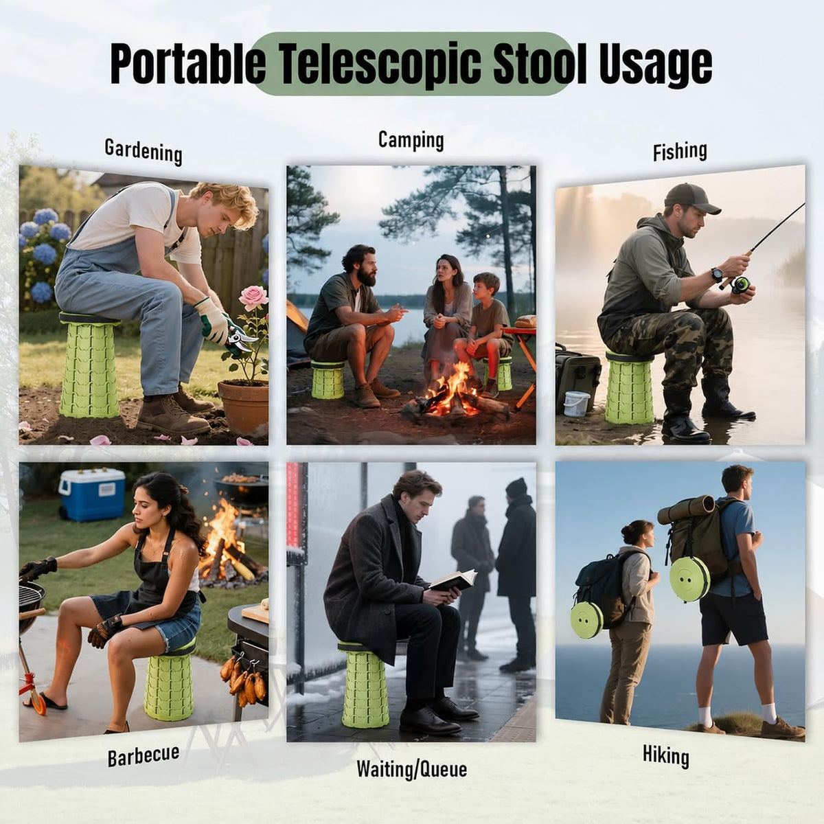 Collapsible Stool, Foldable Portable Stool for Adults, Black