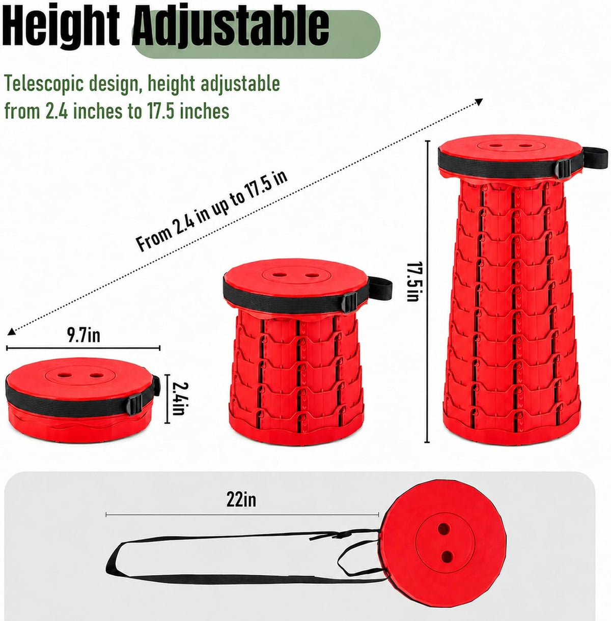 Collapsible Stool, Foldable Portable Stool for Adults, Black