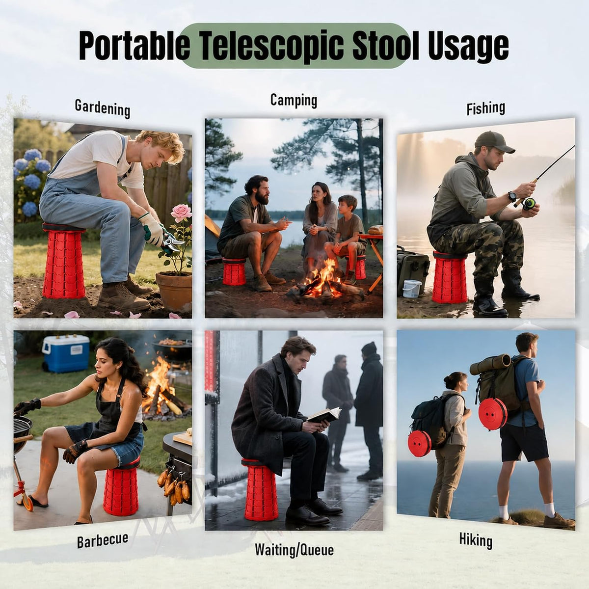 Collapsible Stool, Foldable Portable Stool for Adults, Black