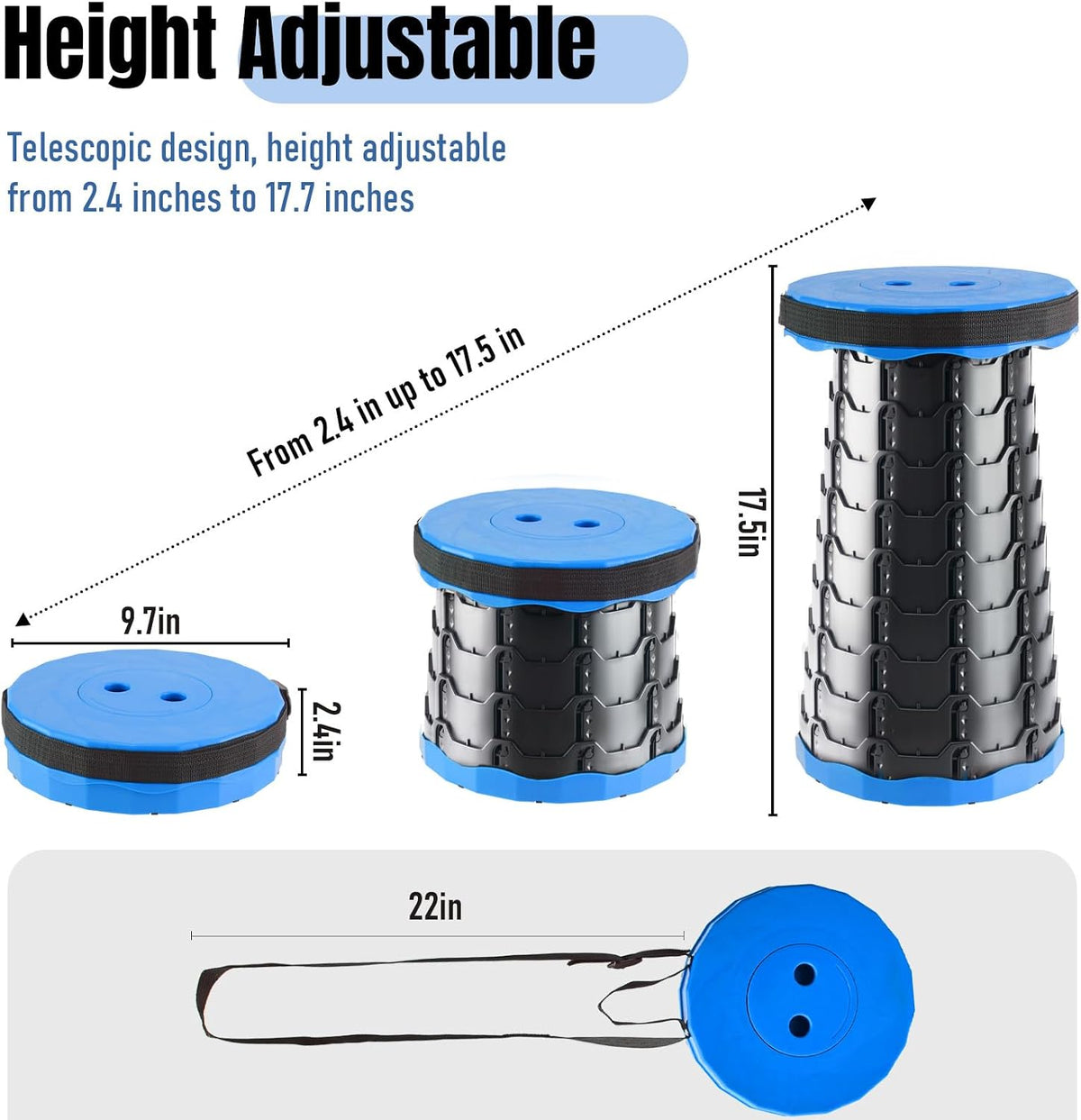 Collapsible Stool, Foldable Portable Stool for Adults, Black