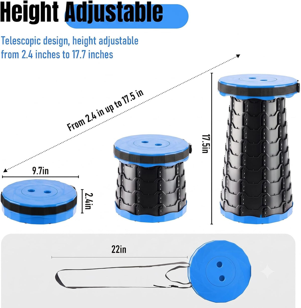 Collapsible Stool, Foldable Portable Stool for Adults, Black