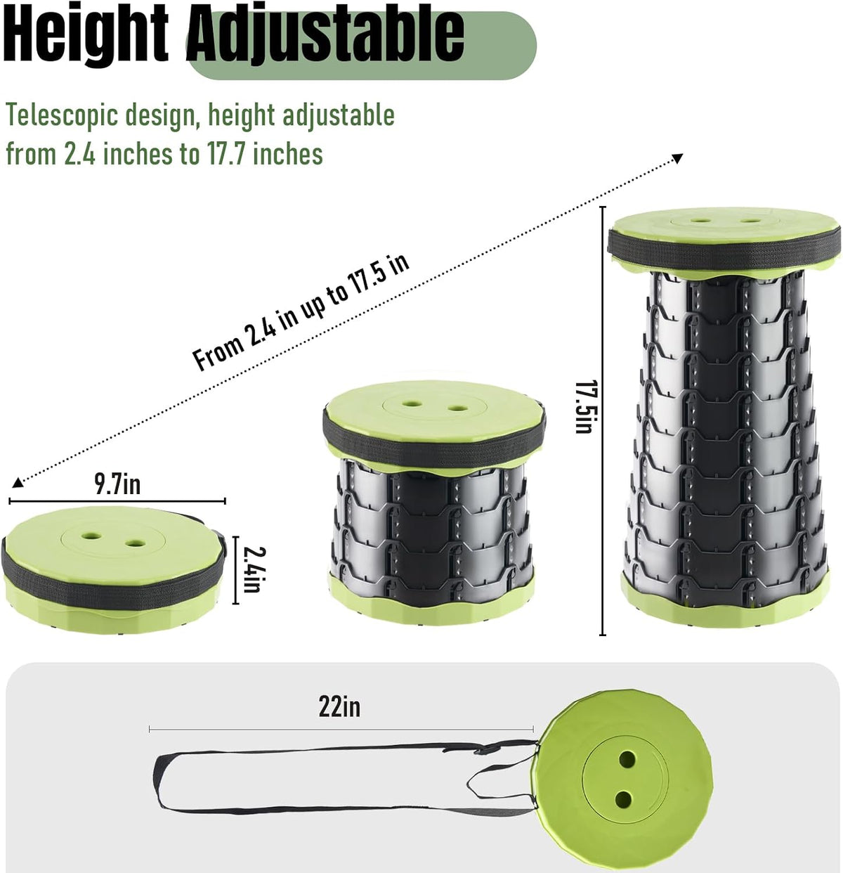 Collapsible Stool, Foldable Portable Stool for Adults, Black
