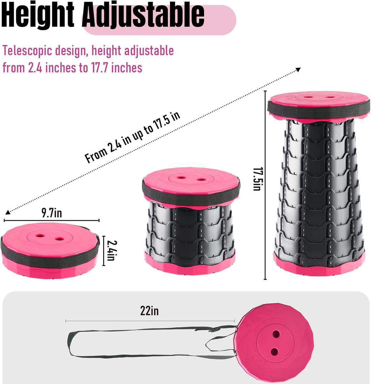 Collapsible Stool, Foldable Portable Stool for Adults, Black
