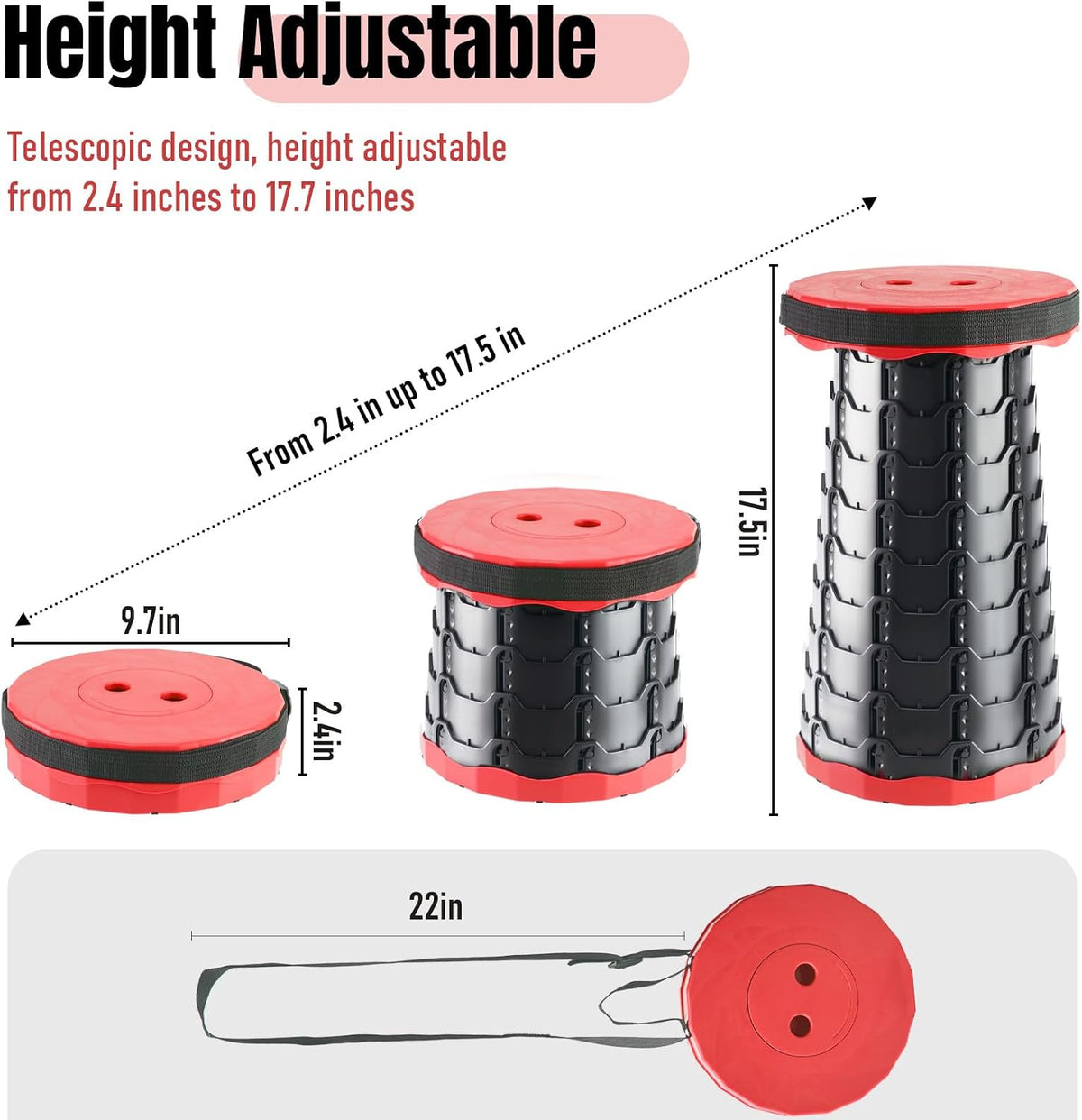 Collapsible Stool, Foldable Portable Stool for Adults, Black