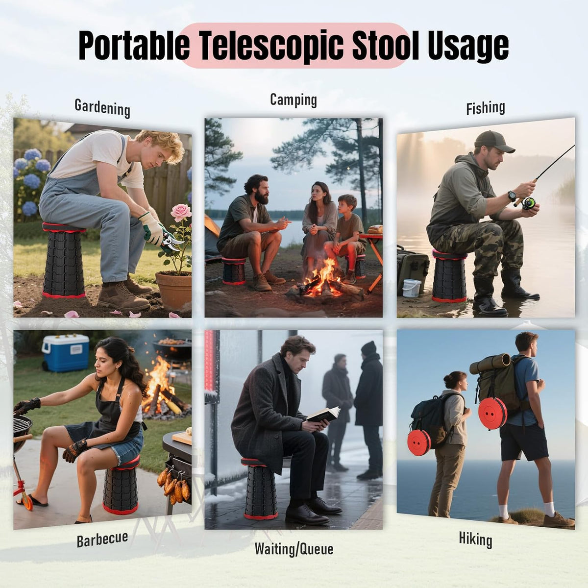 Collapsible Stool, Foldable Portable Stool for Adults, Black