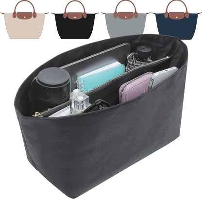 Long Champ Organizer Insert, Bag Organizer Insert for le pliage Large and More, Lightweight Waterproof DupontPaper, Keeps Handbags Shaped & Neat, 6 Compartments, 4 Size (Black, L)
