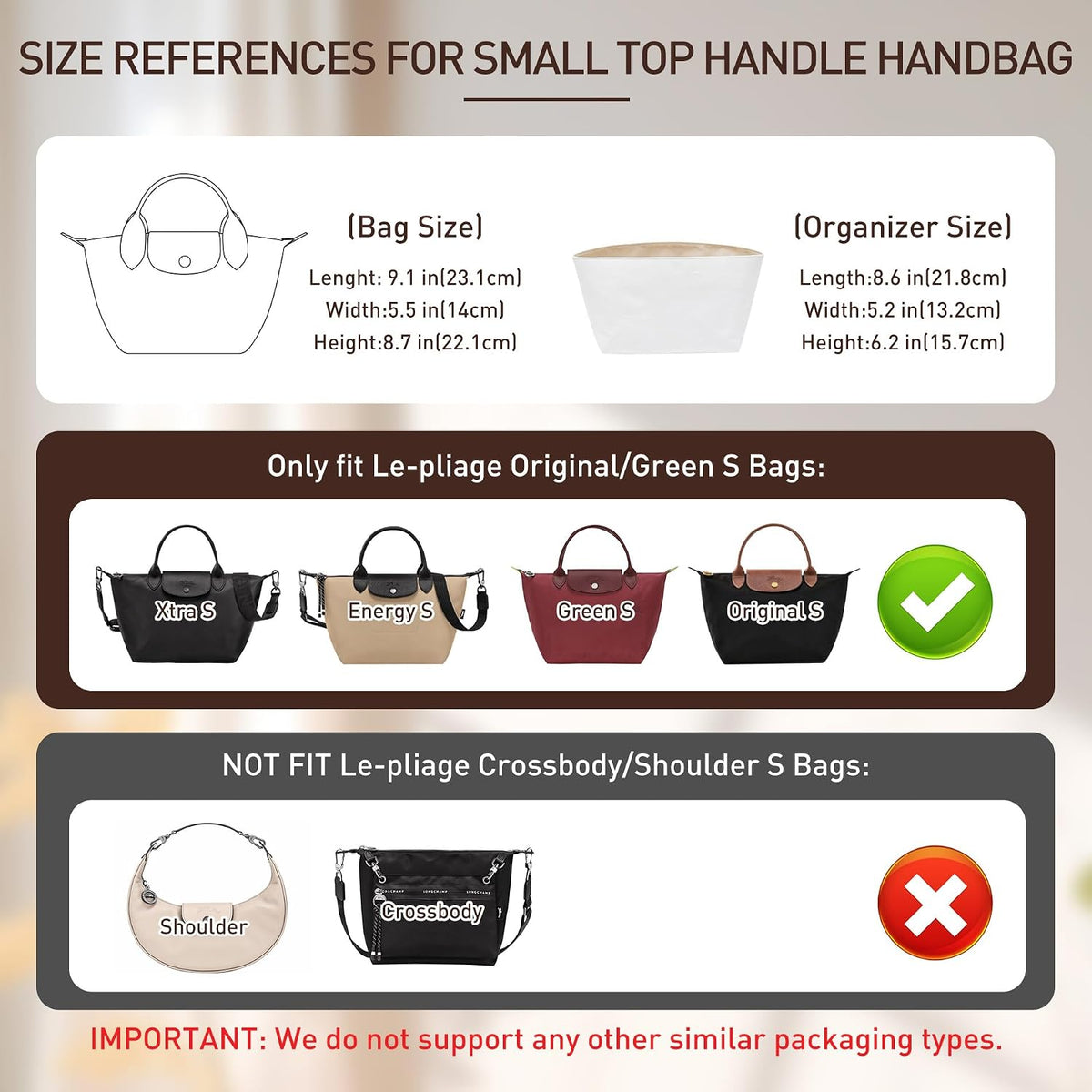 Long Champ Organizer Insert, Bag Organizer Insert for le pliage Large and More, Lightweight Waterproof DupontPaper, Keeps Handbags Shaped & Neat, 6 Compartments, 4 Size (Black, L)