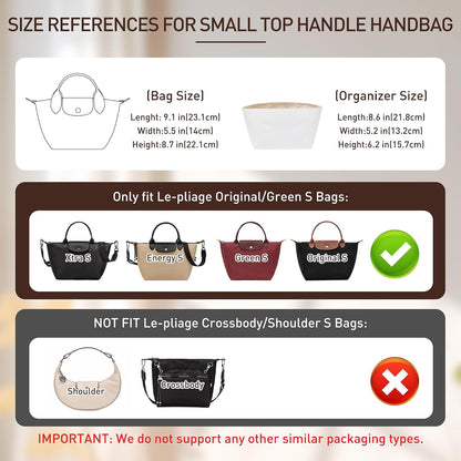 Long Champ Organizer Insert, Bag Organizer Insert for le pliage Large and More, Lightweight Waterproof DupontPaper, Keeps Handbags Shaped & Neat, 6 Compartments, 4 Size (Black, L)