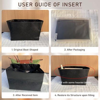 Long Champ Organizer Insert, Bag Organizer Insert for le pliage Large and More, Lightweight Waterproof DupontPaper, Keeps Handbags Shaped & Neat, 6 Compartments, 4 Size (Black, L)